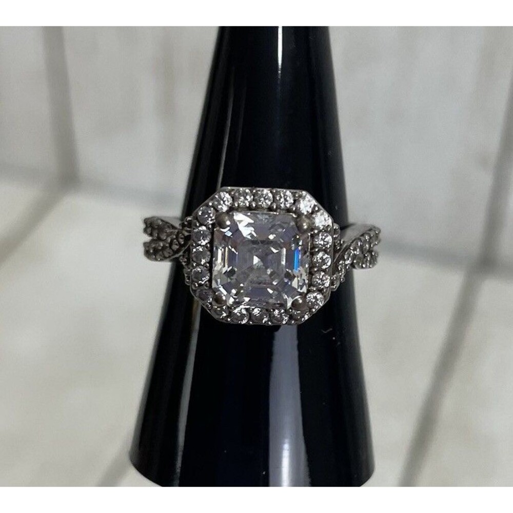 Sterling Silver 925 SJD White CZ Halo Engagement Wedding Ring Size 7.75